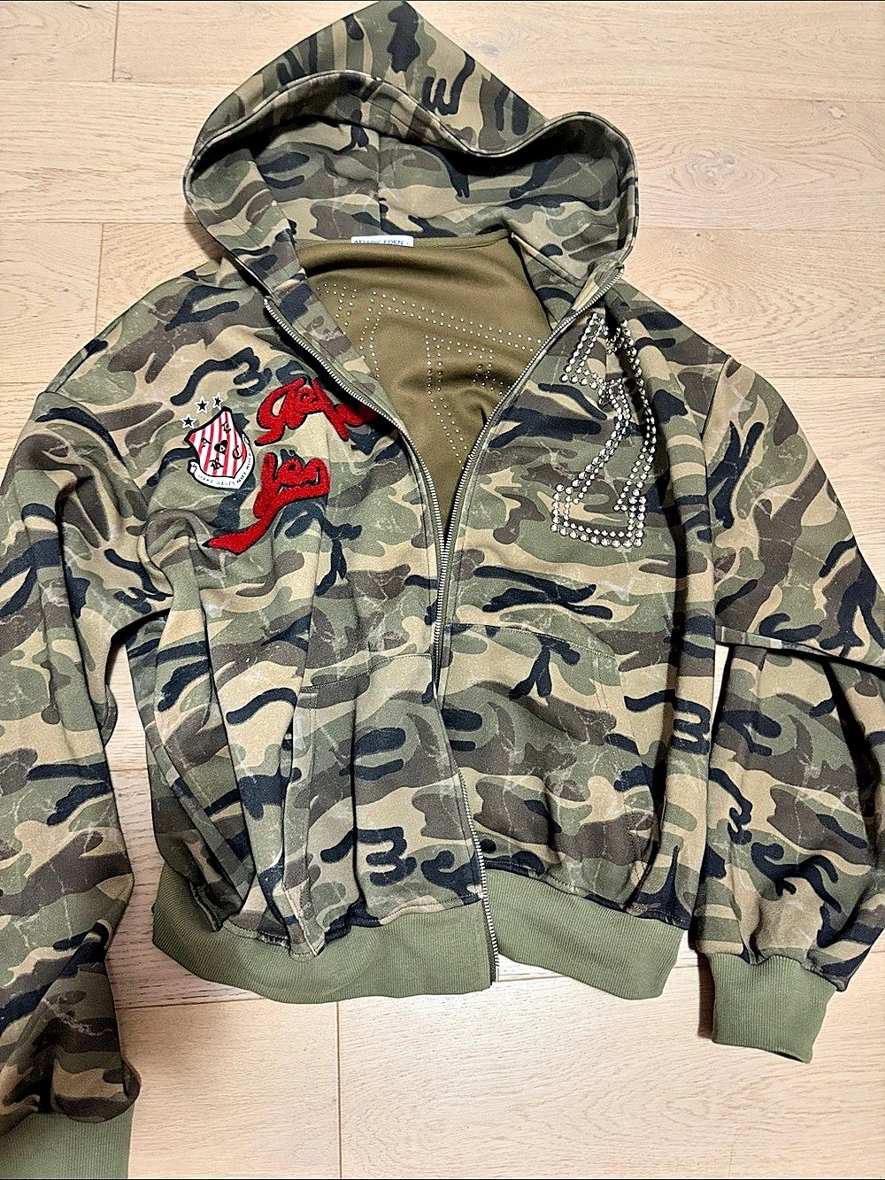 Aelfric Eden Camo Zip Up Hoodie Bomber Jacket Green & Black